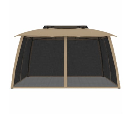 vidaXL Gazebo with Double Roof and Mesh Walls Taupe 3.93x2.93 m Steel