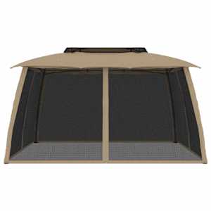 vidaXL Gazebo with Double Roof and Mesh Walls Taupe 3.93x2.93 m Steel