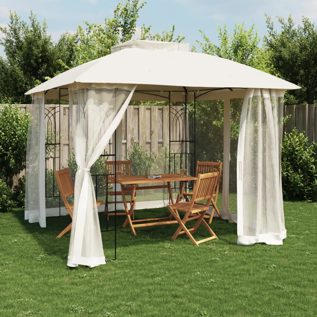 vidaXL Pavillon mit Doppeldach & Netzwänden Creme 2,94x2,94 m Stahl