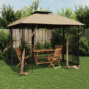 Paviljon z dvojno streho, mrežnimi stenami taupe 2,94x2,94 m