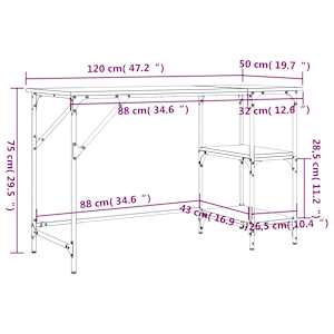 Psací stůl kouřový dub 120 x 50 x 75 cm kov a kompozitní dřevo - obrázek 11