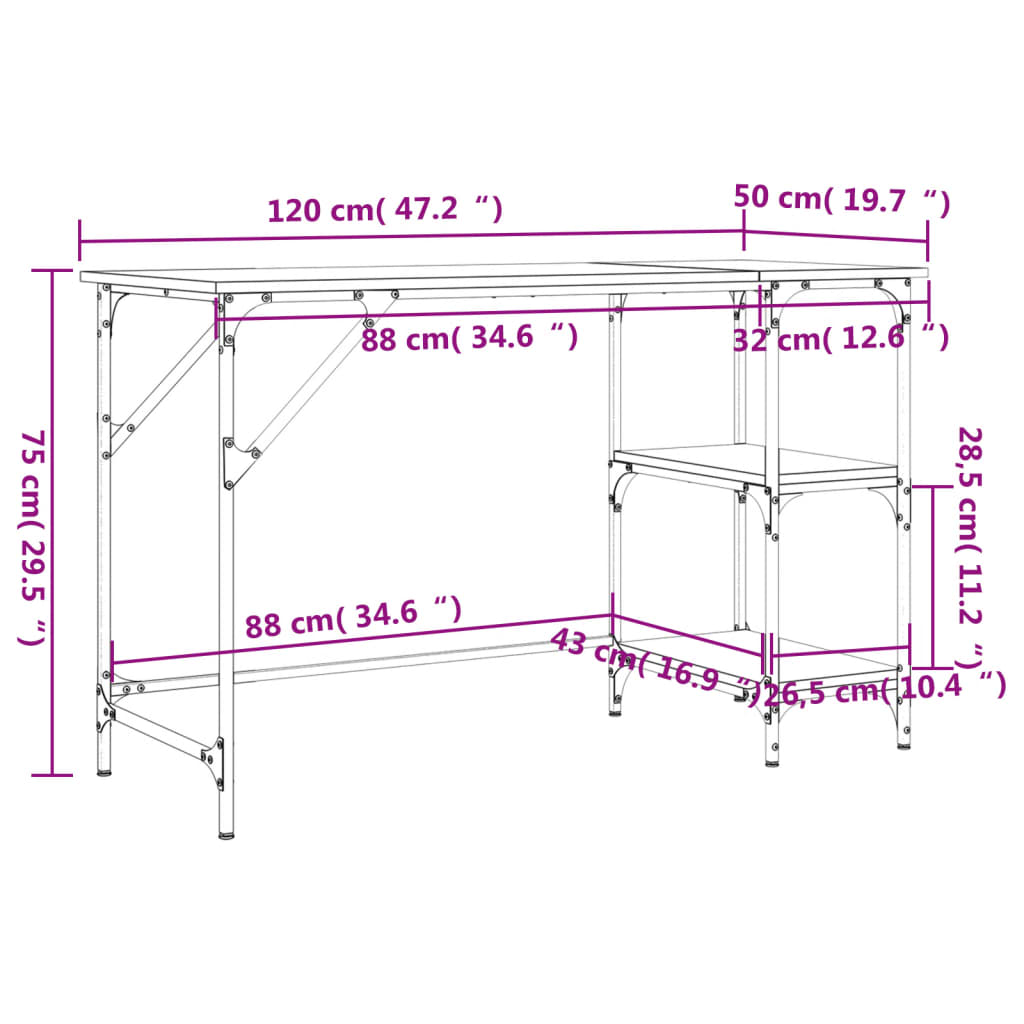 imagem de vidaXL Secretária 120x50x75 cm metal/derivados de madeira cinza sonoma11