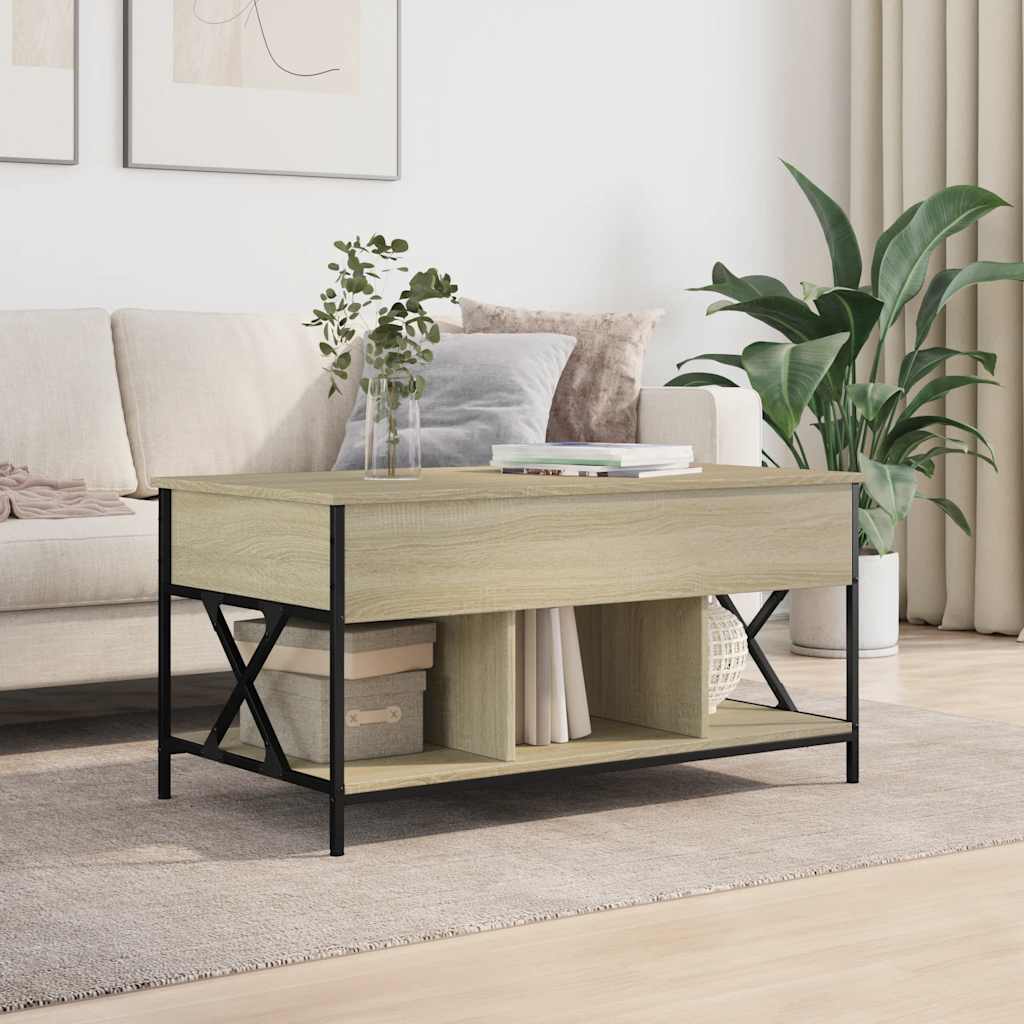 vidaXL Salontafel 100x55x50 cm bewerkt hout en metaal sonoma eiken
