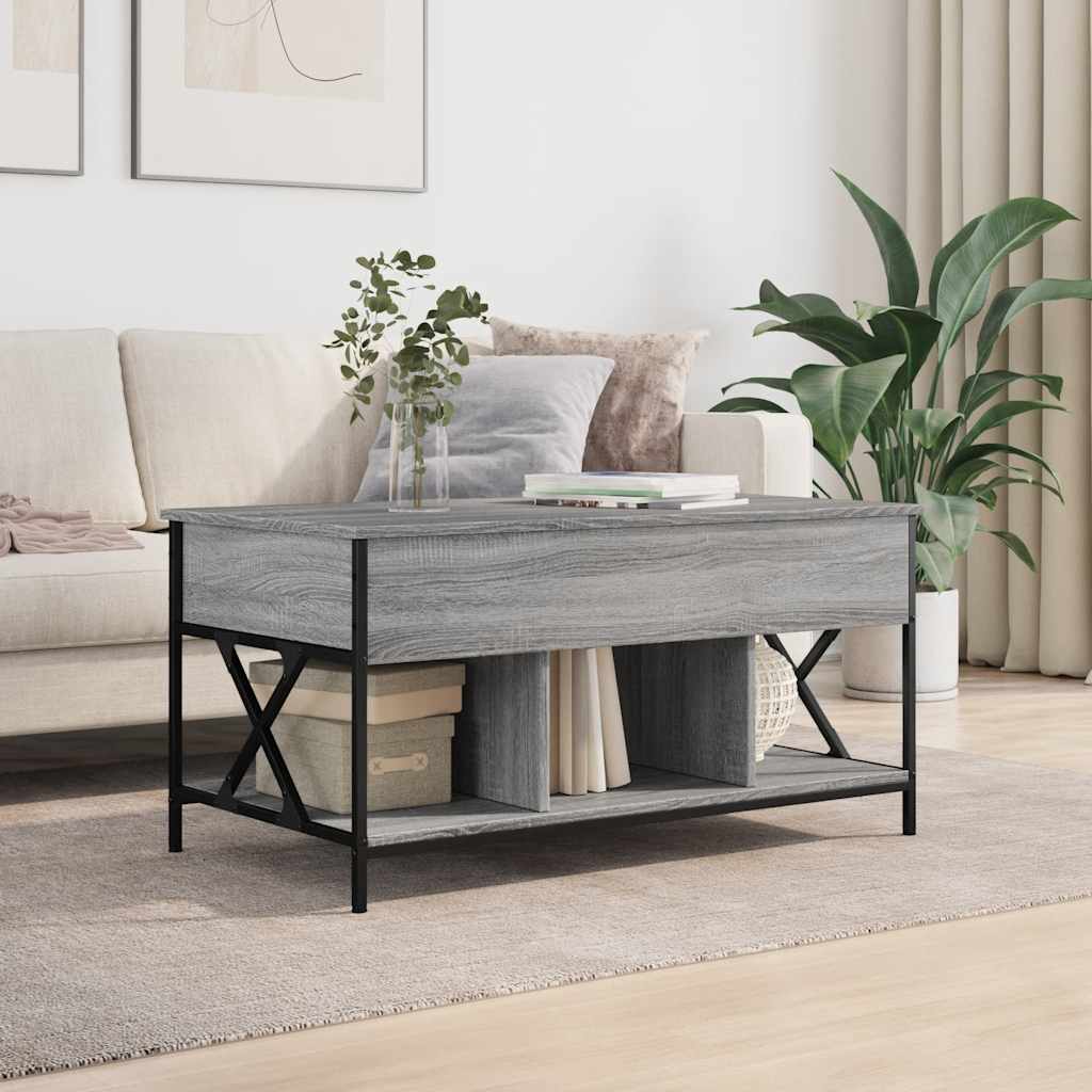 vidaXL Salontafel 100x55x50 cm bewerkt hout en metaal grijs sonoma