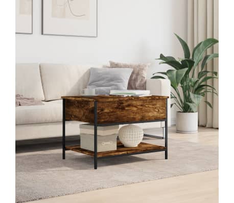 vidaXL Mesa de centro madera ingenier&iacute;a metal roble humo 70x50x50 cm