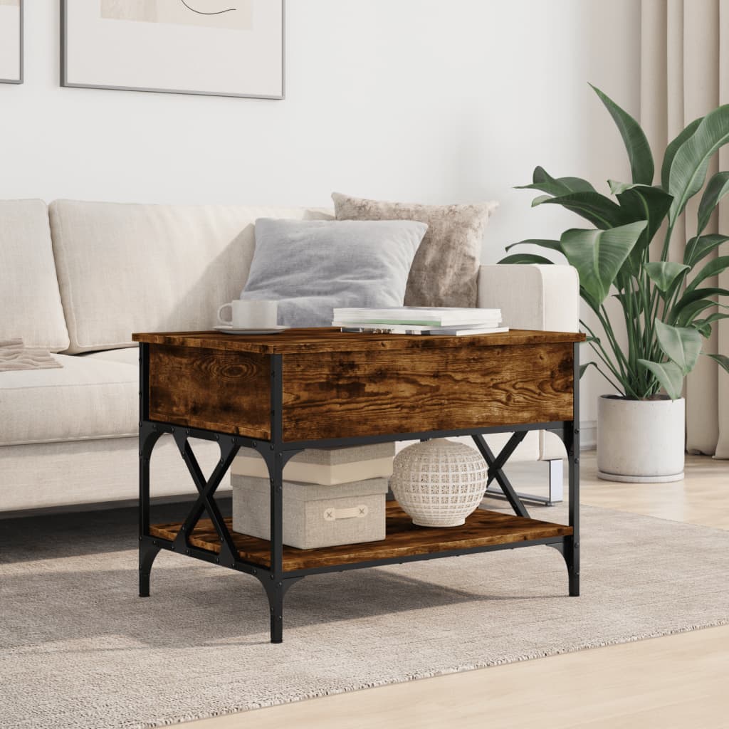 vidaXL Salontafel 70x50x50 cm bewerkt hout en metaal gerookt eiken