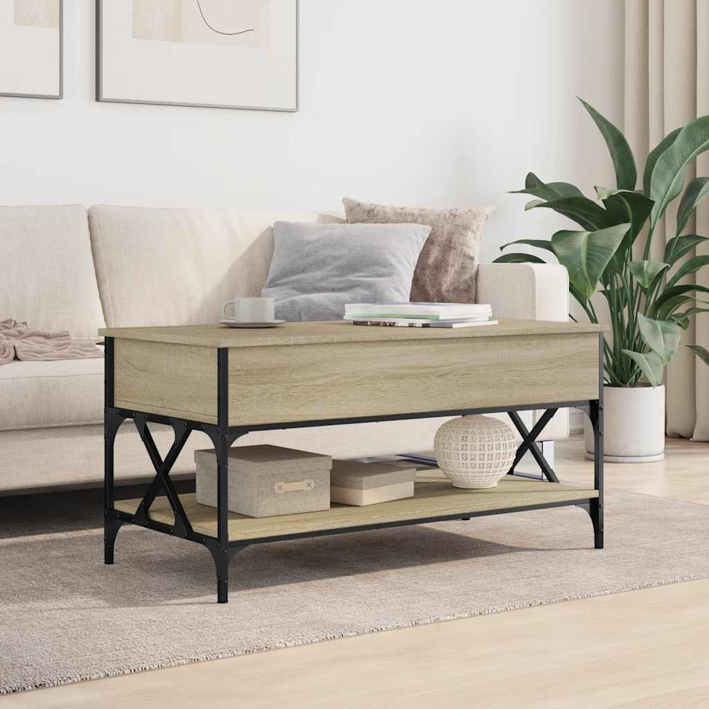 vidaXL Salontafel 100x50x50 cm bewerkt hout en metaal sonoma eiken