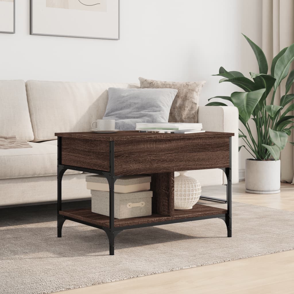 vidaXL Sohvapöytä ruskea tammi 70x50x50 cm tekninen puu ja metalli