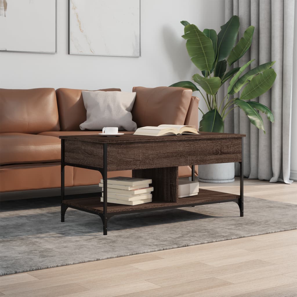 vidaXL Salontafel 100x50x50 cm bewerkt hout en metaal bruineikenkleur afbeelding