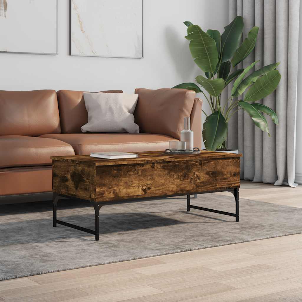 vidaXL Salontafel 100x50x40 cm bewerkt hout en metaal gerookt eiken afbeelding