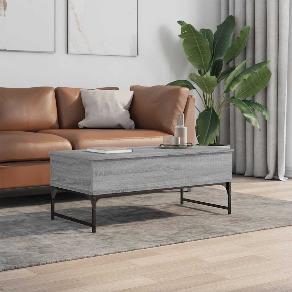 vidaXL Salontafel 100x50x40 cm bewerkt hout en metaal grijs sonoma afbeelding