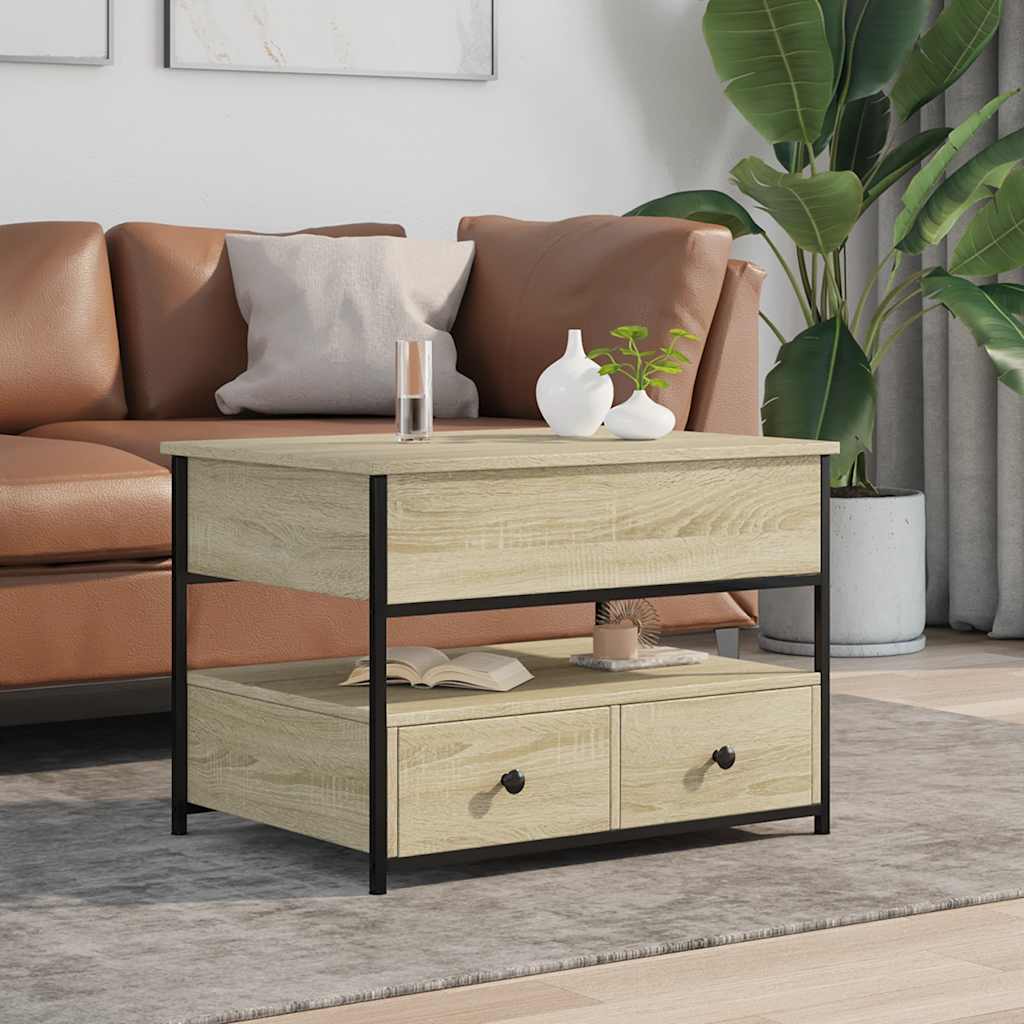 vidaXL Salontafel 70x50x50 cm bewerkt hout en metaal sonoma eikenkleur