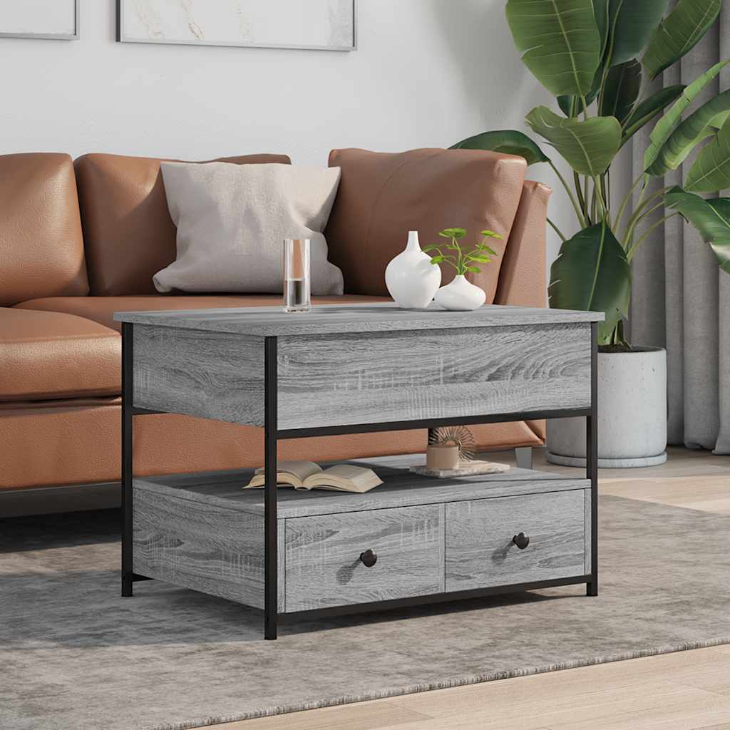 vidaXL Salontafel 70x50x50 cm bewerkt hout en metaal grijs sonoma
