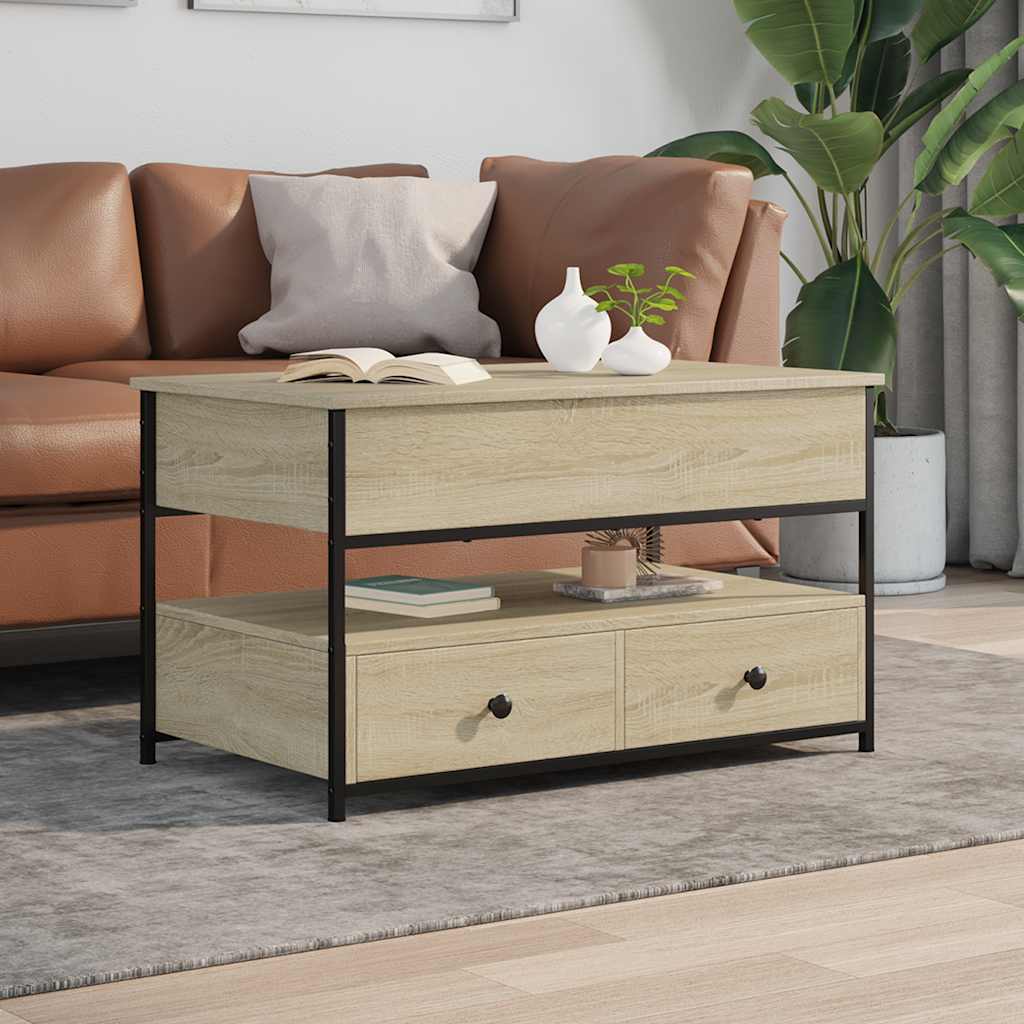 vidaXL Salontafel 85x50x50 cm bewerkt hout en metaal sonoma eikenkleur