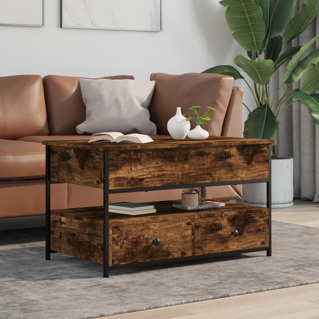 vidaXL Salontafel 85x50x50 cm bewerkt hout en metaal gerookt eiken