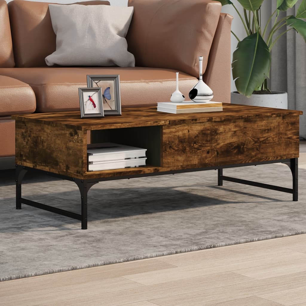 vidaXL sofabord 100x50x35 cm konstrueret træ og metal røget egetræ