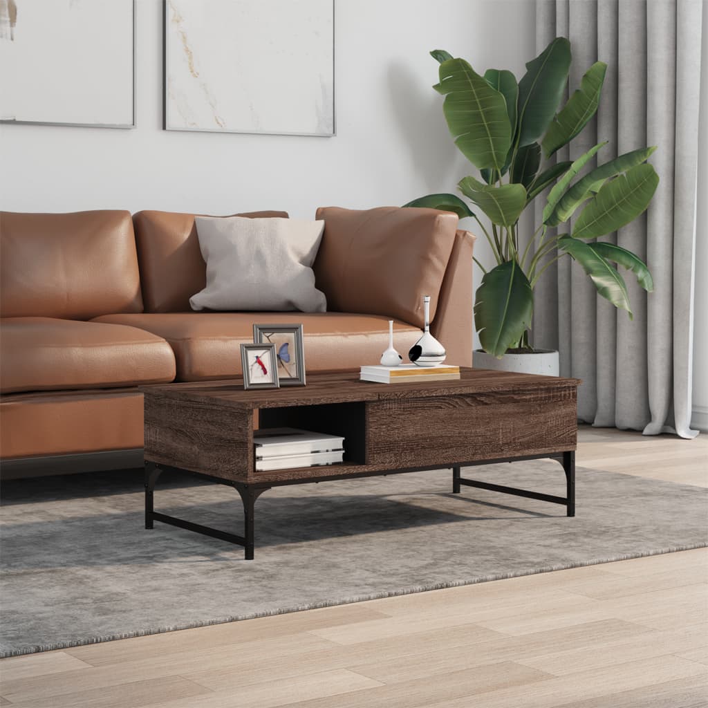 vidaXL Salontafel 100x50x35 cm bewerkt hout en metaal bruin eikenkleur afbeelding