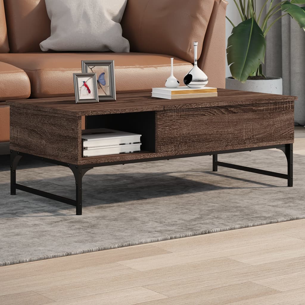 vidaXL sofabord 100x50x35 cm konstrueret træ og metal brunt egetræ