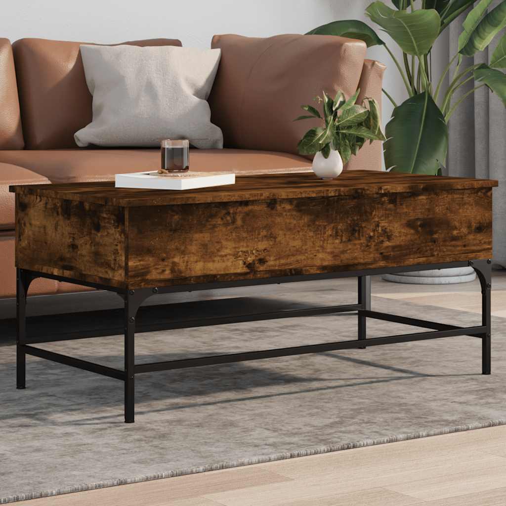 vidaXL Măsuță cafea, stejar fumuriu 100x50x45 cm lemn prelucrat/metal