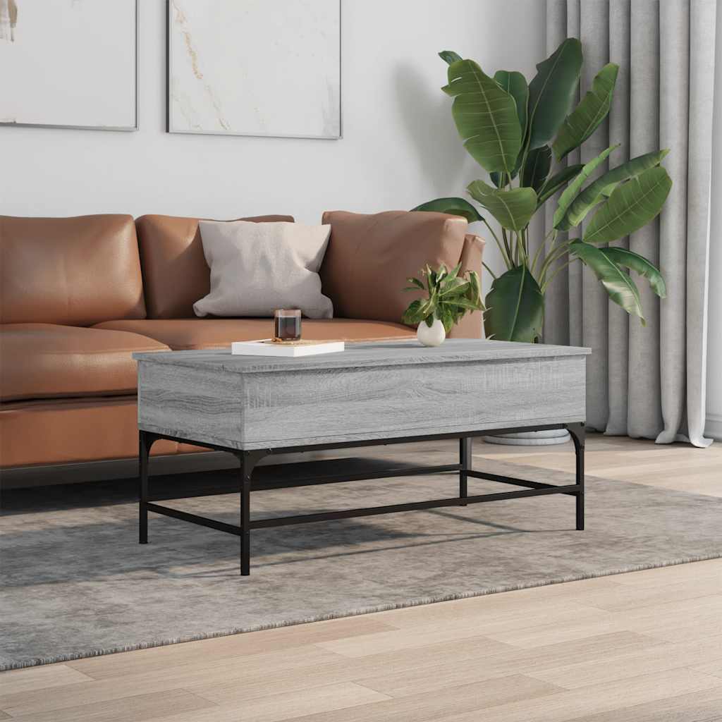 vidaXL Salontafel 100x50x45 cm bewerkt hout en metaal grijs sonoma afbeelding