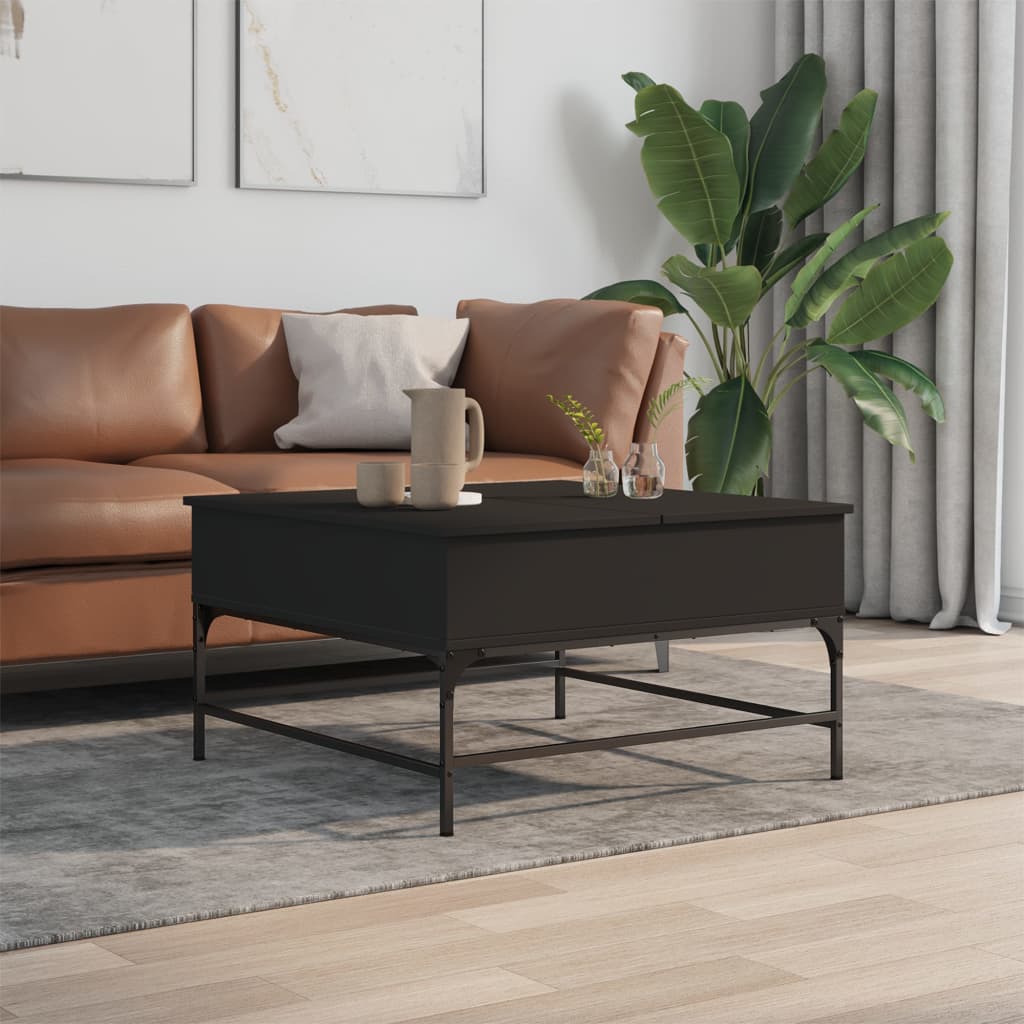 vidaXL Salontafel 80x80x45 cm bewerkt hout en metaal zwart afbeelding