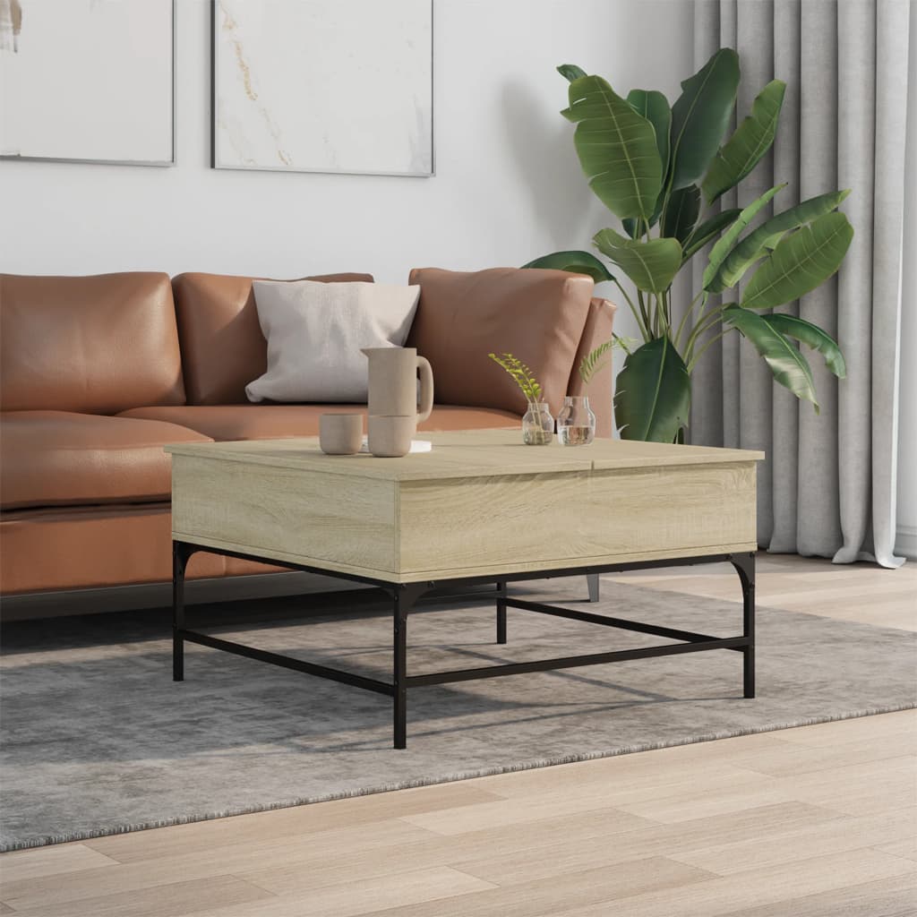 vidaXL Salontafel 80x80x45 cm bewerkt hout en metaal sonoma eikenkleur afbeelding