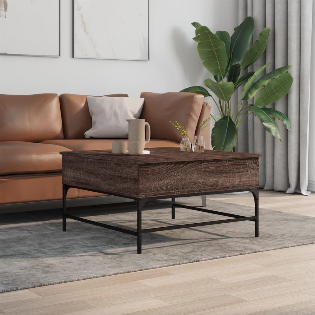 vidaXL Salontafel 80x80x45 cm bewerkt hout en metaal bruin eikenkleur afbeelding