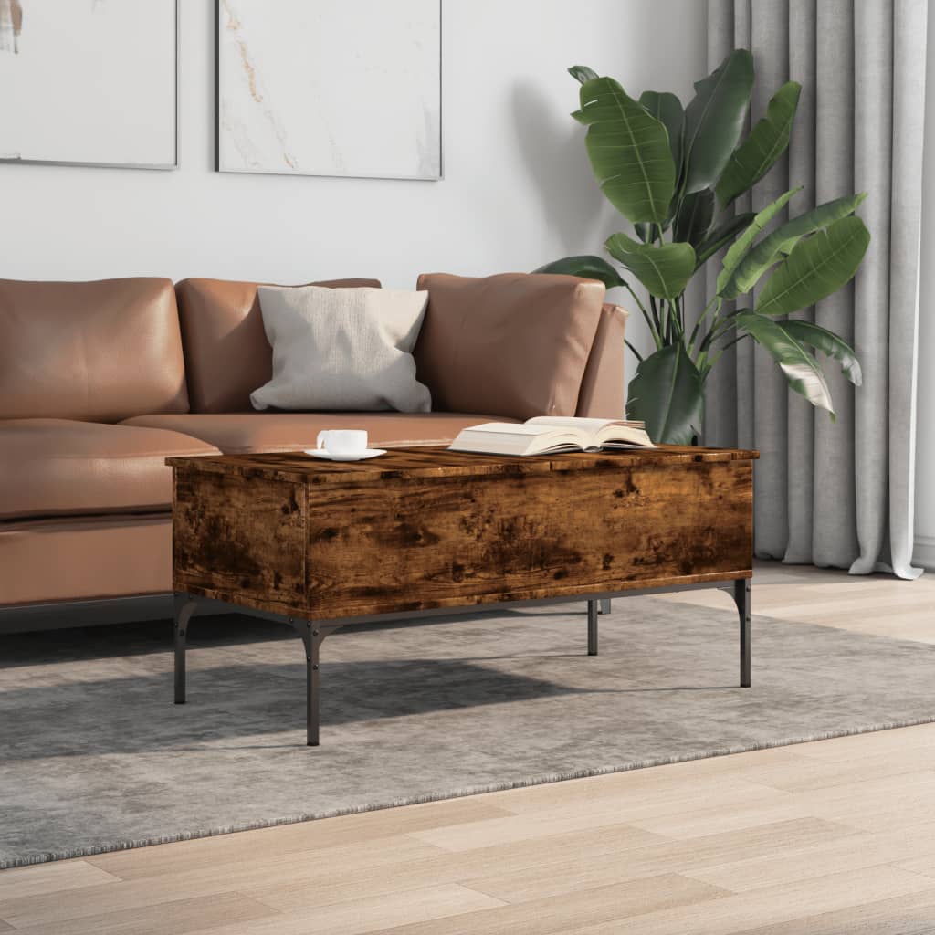 vidaXL Konferenčný stolík, tmavý dub 100x50x45cm, kompozitné drevo+kov