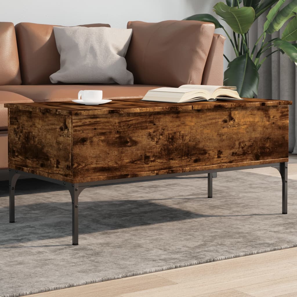 vidaXL sofabord 100x50x45 cm konstrueret træ og metal røget egetræ