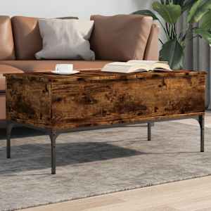 Klubska mizica dimljen hrast 100x50x45 cm inžen. les in kovina