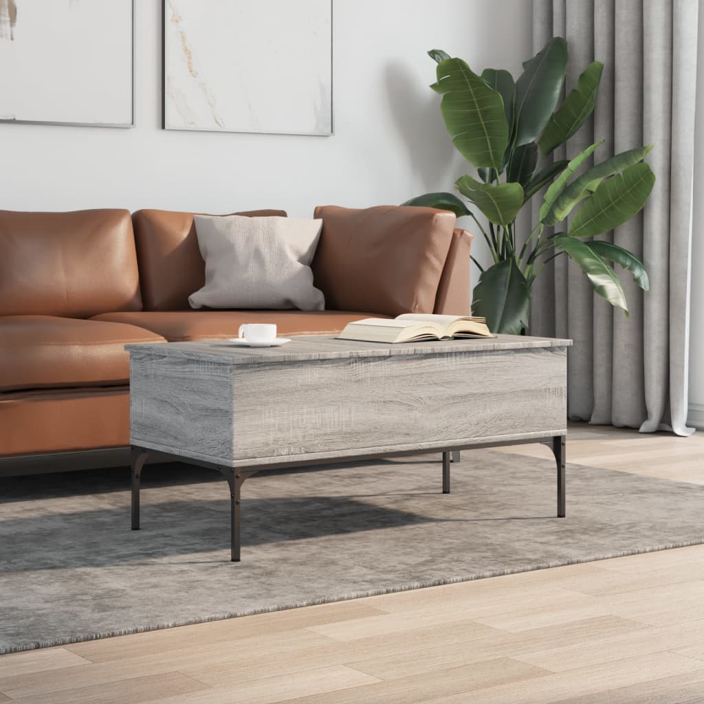 vidaXL Salontafel 100x50x45 cm bewerkt hout en metaal grijs sonoma afbeelding