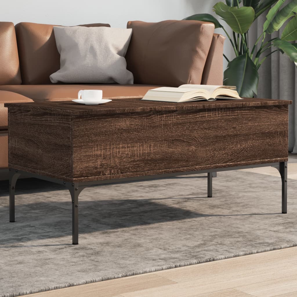 vidaXL sofabord 100x50x45 cm konstrueret træ og metal brunt egetræ