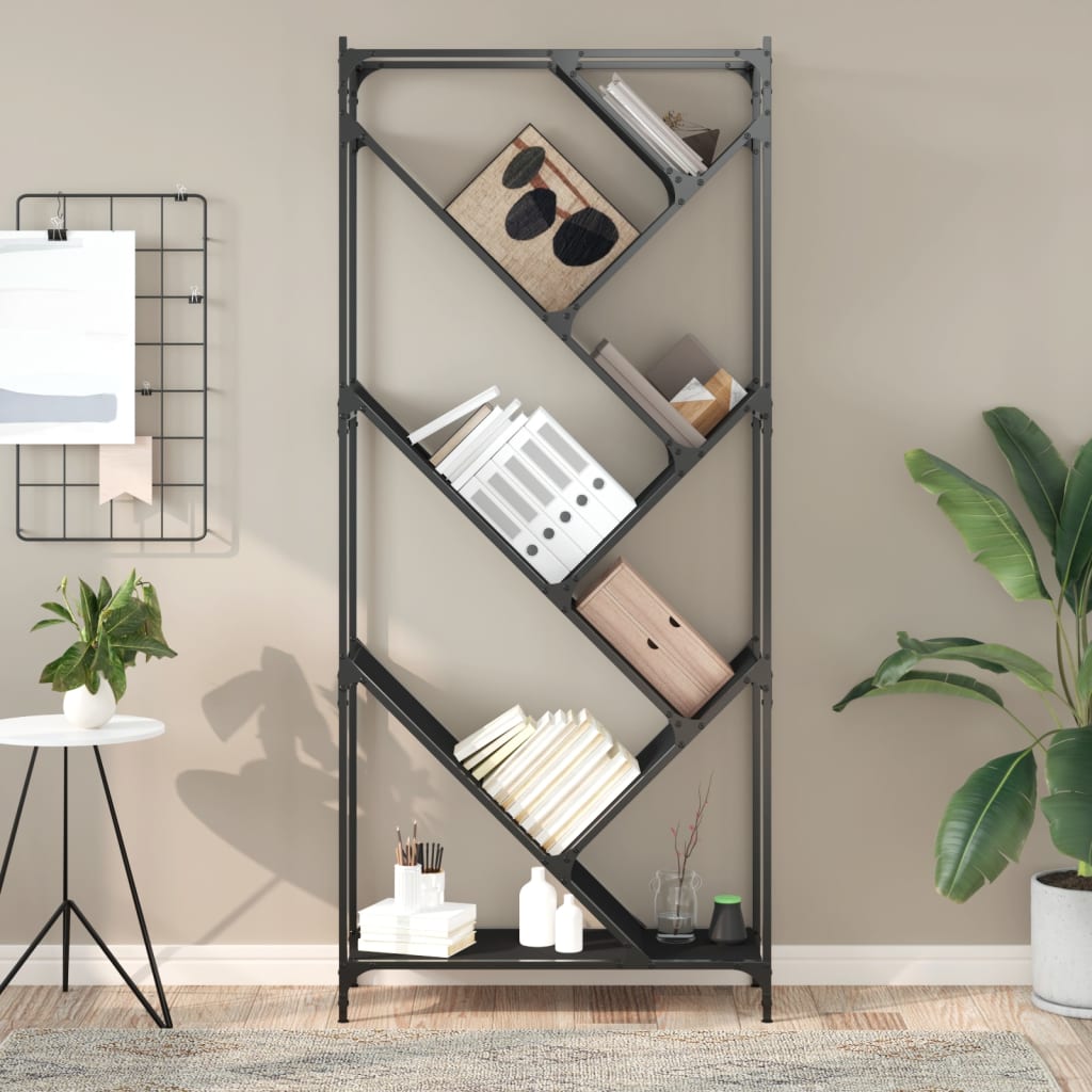 vidaXL Bibliotecă, negru, 79x30x180 cm, lemn prelucrat și metal