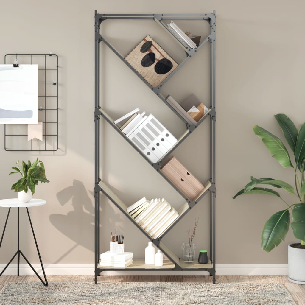 vidaXL Bibliotecă, stejar sonoma, 79x30x180 cm, lemn prelucrat/metal