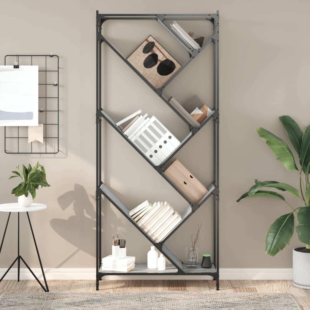 vidaXL Bibliotecă, gri sonoma, 79x30x180 cm, lemn prelucrat/metal