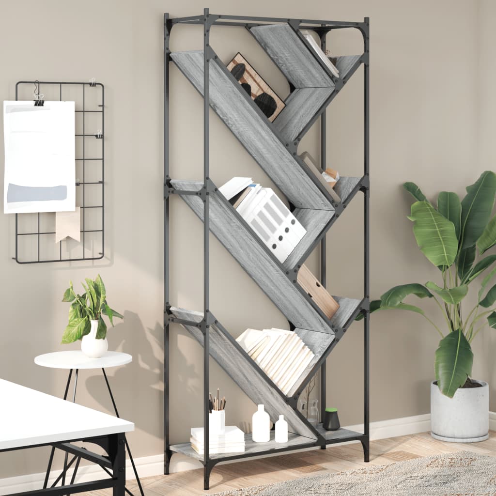 Bücherregal Grau Sonoma 79x30x180 cm Holzwerkstoff und Metall