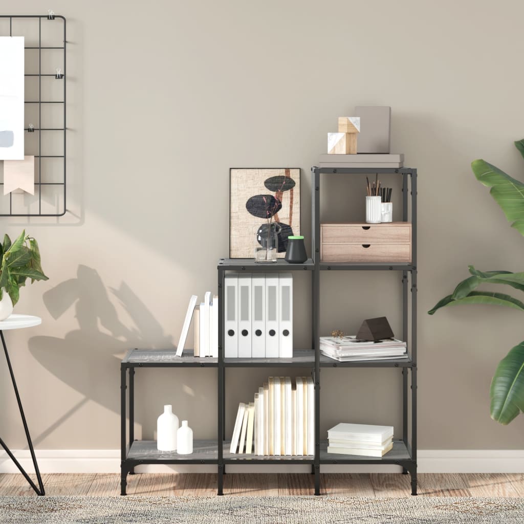 vidaXL szürke sonoma szerelt fa és fém könyvszekrény 92 x 30 x 102 cm