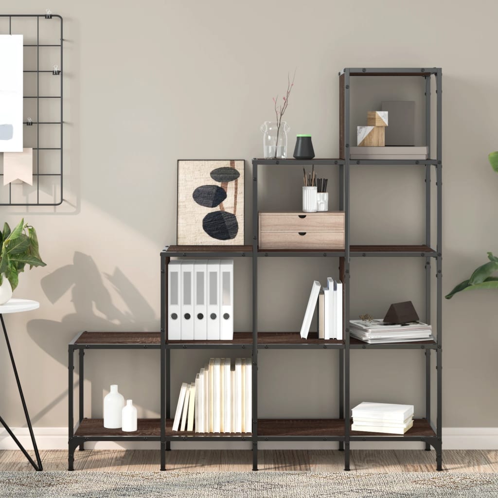 vidaXL barna tölgy színű szerelt fa és fém könyvszekrény 122x30x132 cm