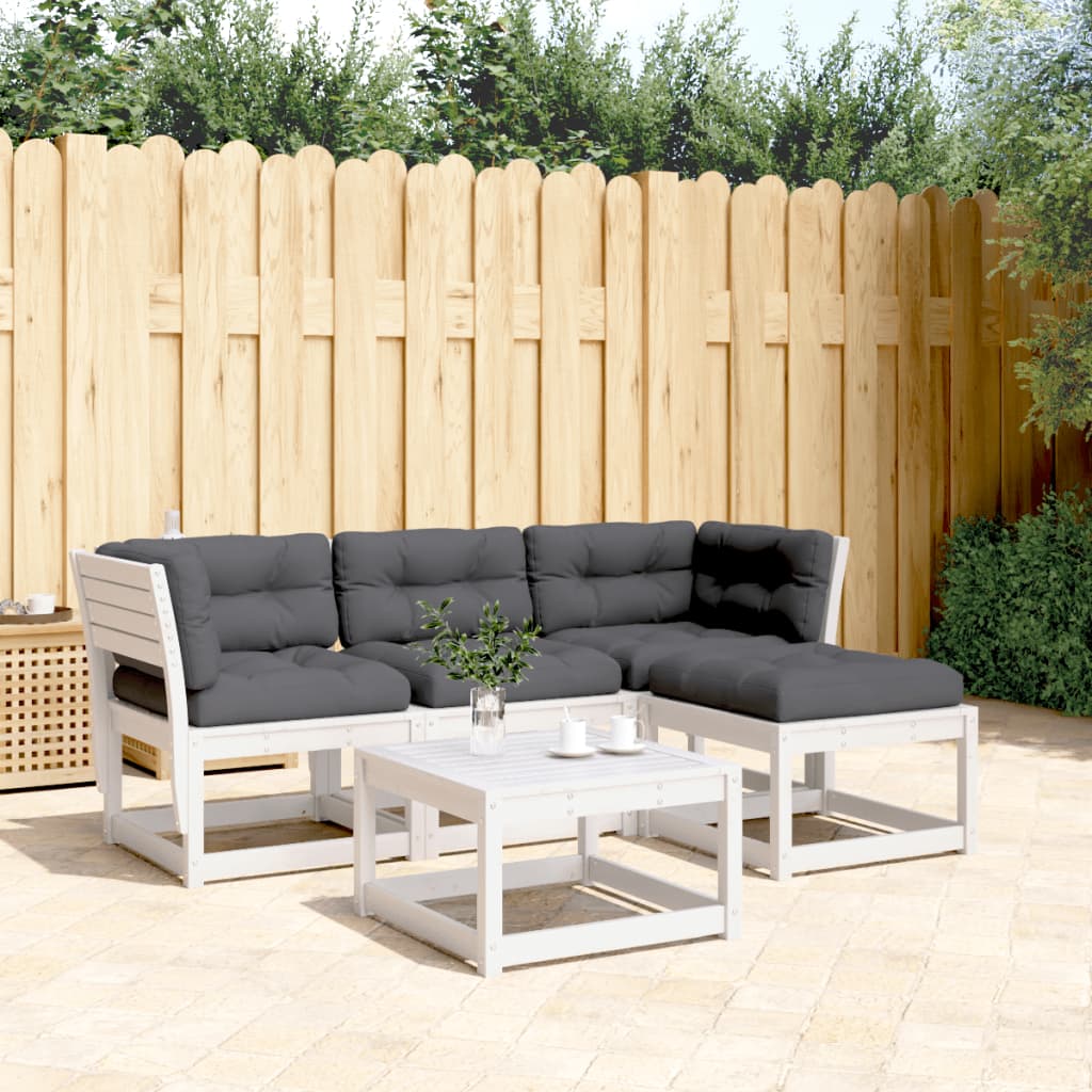 vidaXL 4-tlg. Garten-Lounge-Set mit Kissen Weiß Massivholz Kiefer