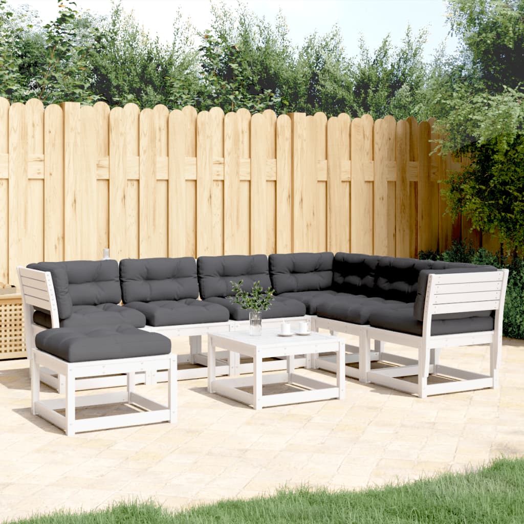 vidaXL 7-tlg. Garten-Lounge-Set mit Kissen Weiß Massivholz Kiefer