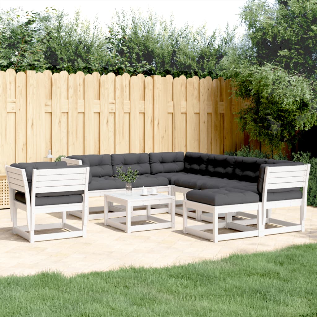 vidaXL 8-tlg. Garten-Lounge-Set mit Kissen Weiß Massivholz Kiefer