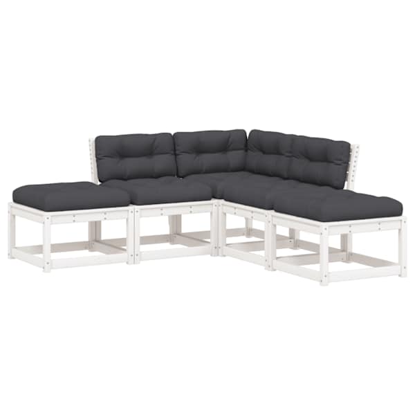 vidaXL 5-osaline aiadiivani komplekt patjadega, valge, m&auml;nnipuit