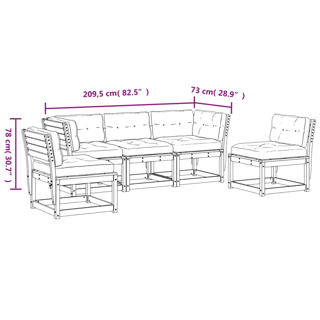 imagem de vidaXL 5 pcs conjunto de sofás de jardim com almofadões pinho maciço8