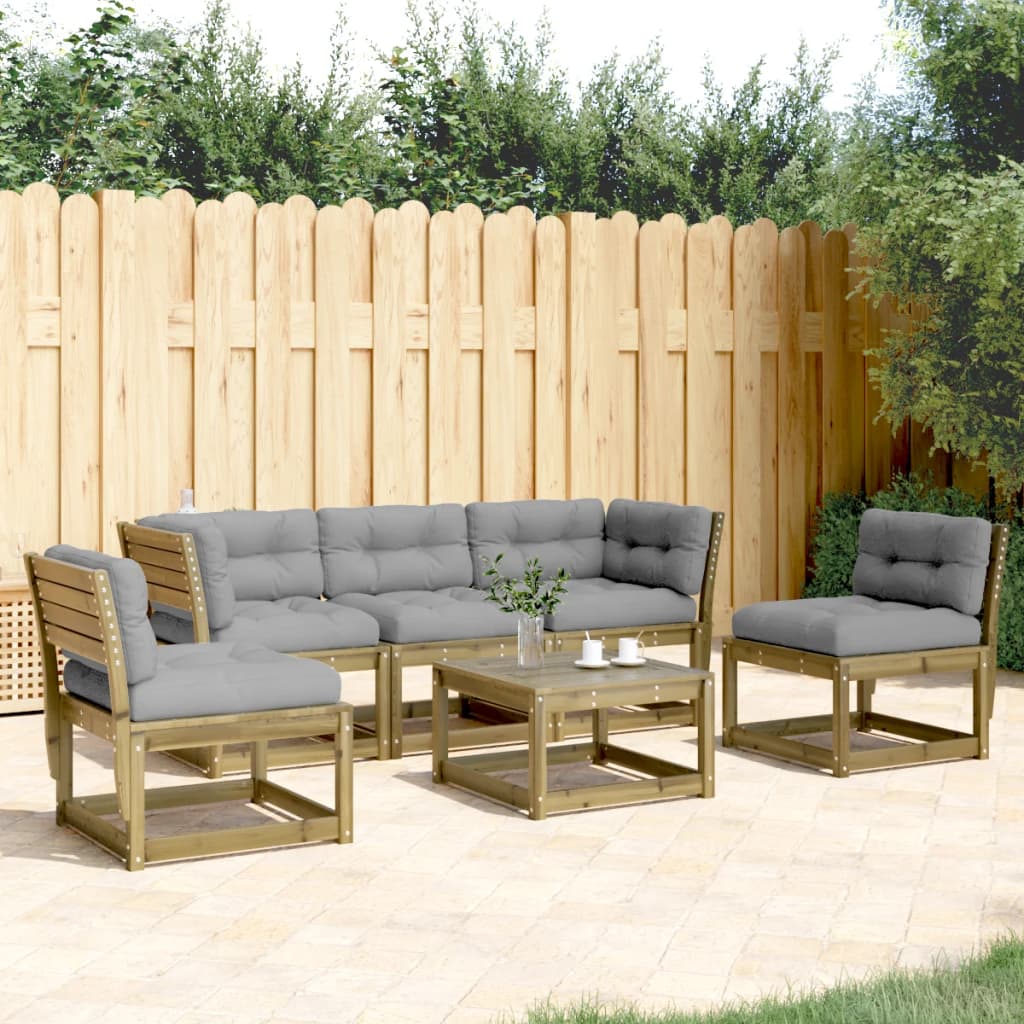 imagem de vidaXL 5 pcs conjunto sofás de jardim c/ almofadões pinho impregnado1