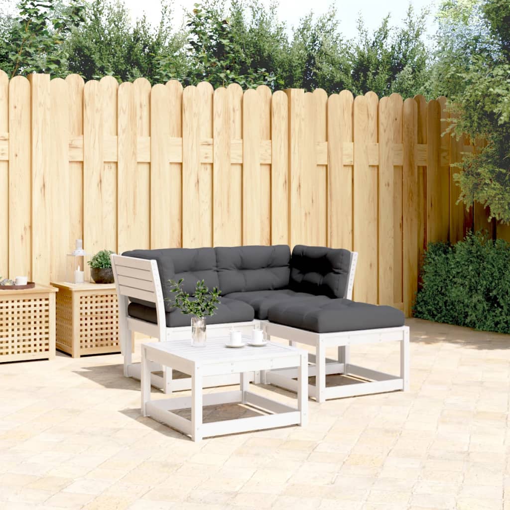 vidaXL Set canapele de grădină cu perne 3 piese alb lemn masiv de pin