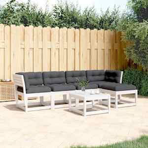 Vrtna sedežna garnitura 5-delna z blazinami bela trdna borovina