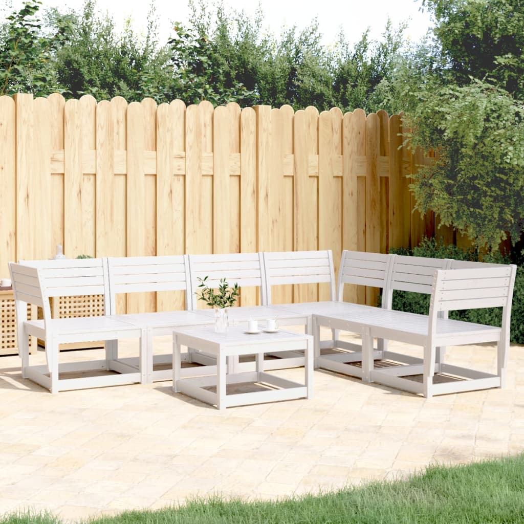 vidaXL Set canapea de grădină, 6 piese, alb, lemn masiv pin