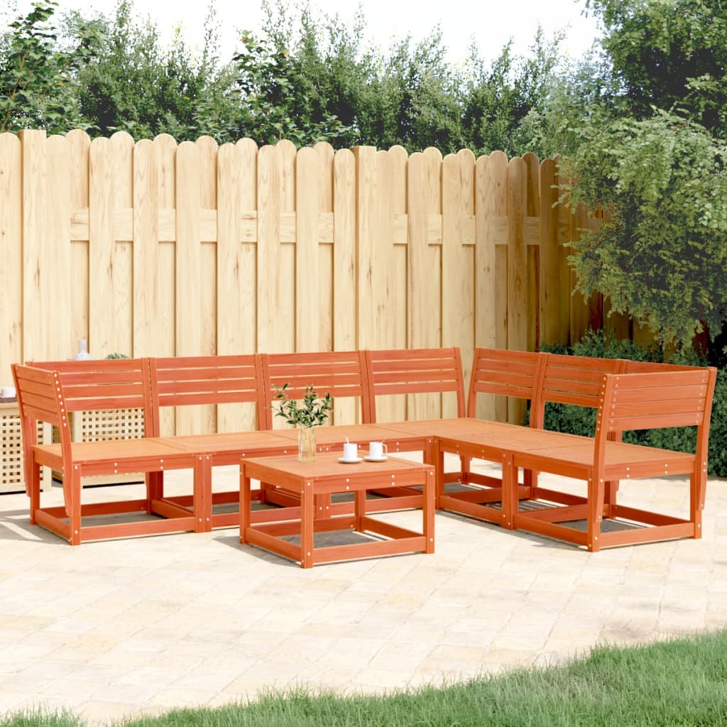 imagem de vidaXL 6 pcs conjunto sofás de jardim madeira de pinho castanho cera1