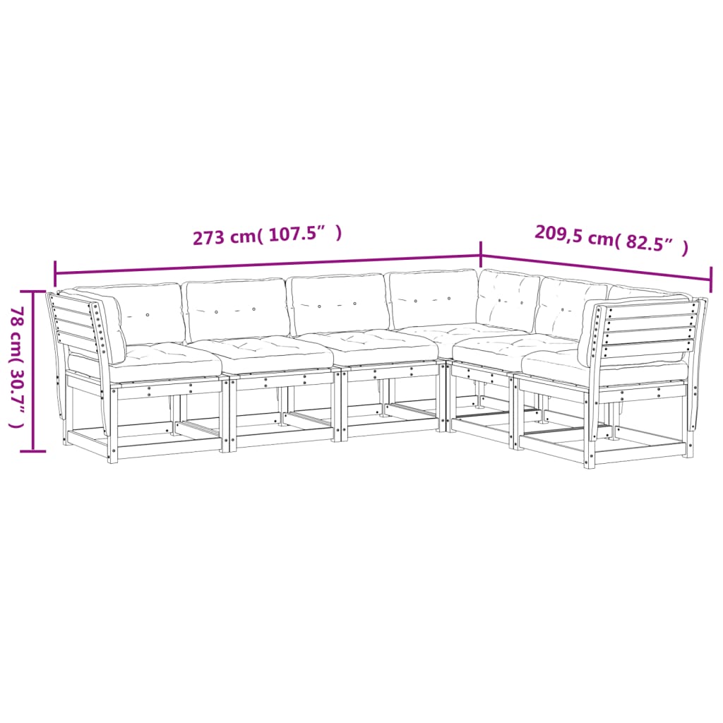 imagem de vidaXL 6 pcs conjunto de sofás de jardim c/ almofadões pinho maciço9