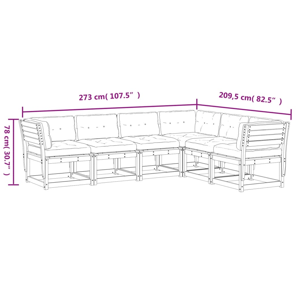 imagem de vidaXL 6 pcs conj. sofás de jardim c/ almofadões pinho maciço branco9